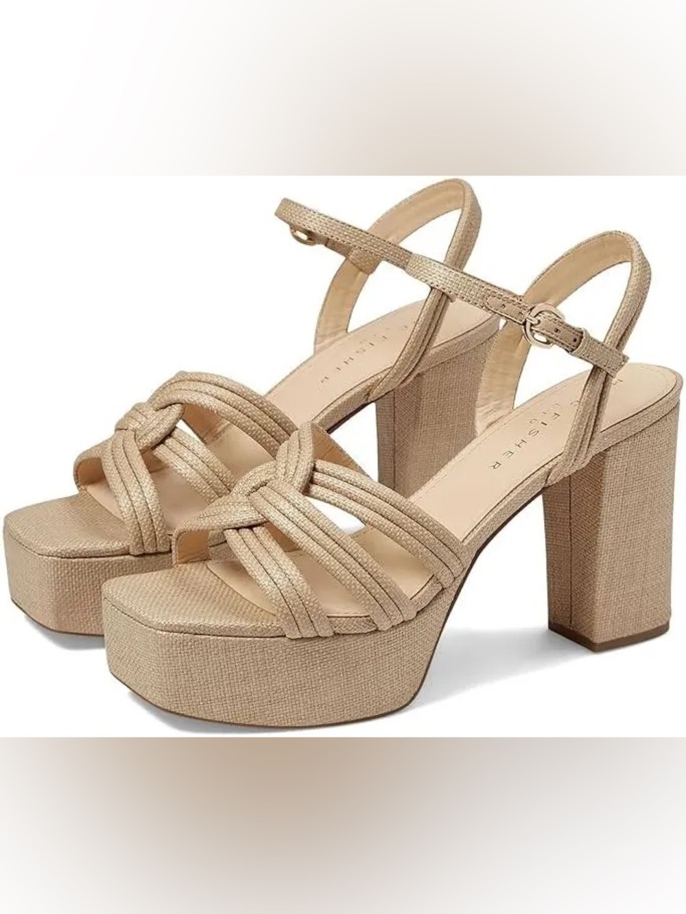 Marc Fisher Cairo Woven Platform Ankle Strap Block Heels Size 8